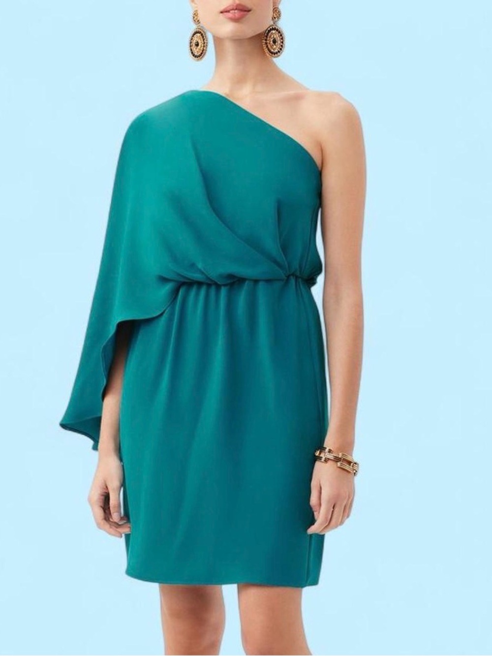 Trina Turk One-Shoulder Teal Cocktail Dress